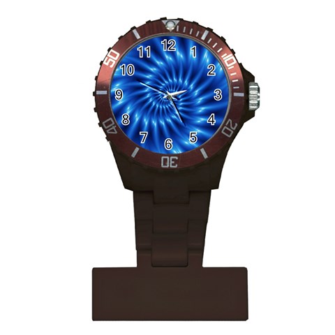 Glossy Electric Blue Spiral Fractal  Plastic Nurses Watch from ArtsNow.com Front