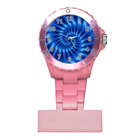 Glossy Electric Blue Spiral Fractal  Plastic Nurses Watch from ArtsNow.com Front