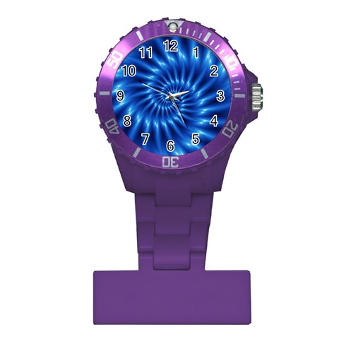 Glossy Electric Blue Spiral Fractal  Plastic Nurses Watch from ArtsNow.com Front