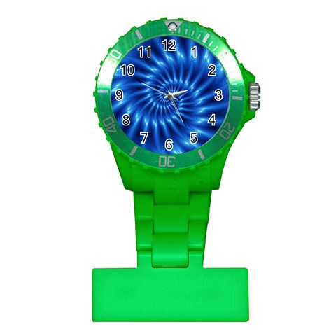 Glossy Electric Blue Spiral Fractal  Plastic Nurses Watch from ArtsNow.com Front