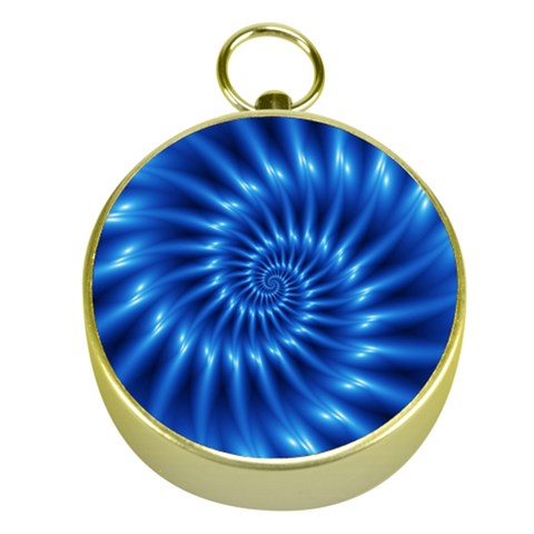 Glossy Electric Blue Spiral Fractal  Gold Compass from ArtsNow.com Front