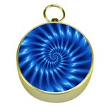 Glossy Electric Blue Spiral Fractal  Gold Compass