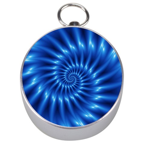 Glossy Electric Blue Spiral Fractal  Silver Compass from ArtsNow.com Front