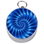 Glossy Electric Blue Spiral Fractal  Silver Compass