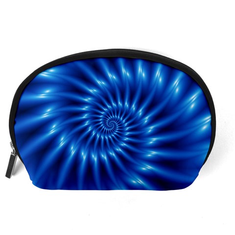 Glossy Electric Blue Spiral Fractal  Accessory Pouch (Large) from ArtsNow.com Back