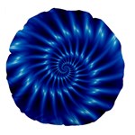 Glossy Electric Blue Spiral Fractal  Large 18  Premium Flano Round Cushion 