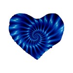 Glossy Electric Blue Spiral Fractal  Standard 16  Premium Flano Heart Shape Cushion 