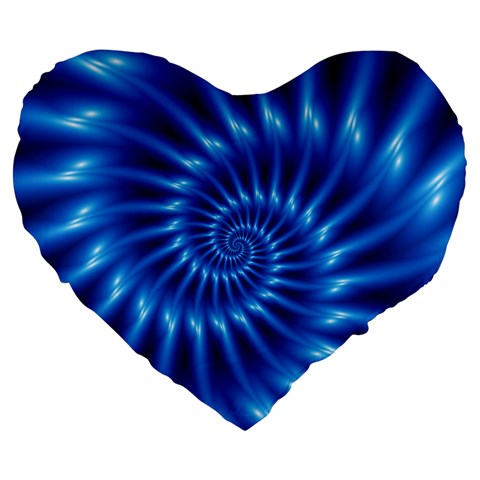 Glossy Electric Blue Spiral Fractal  Large 19  Premium Flano Heart Shape Cushion from ArtsNow.com Front