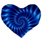 Glossy Electric Blue Spiral Fractal  Large 19  Premium Flano Heart Shape Cushion