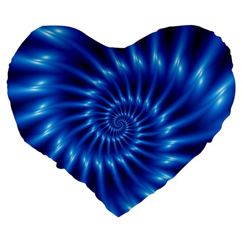 Glossy Electric Blue Spiral Fractal  Large 19  Premium Flano Heart Shape Cushion from ArtsNow.com Back