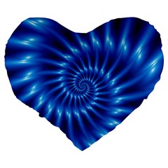 Glossy Electric Blue Spiral Fractal  Large 19  Premium Flano Heart Shape Cushion from ArtsNow.com Back