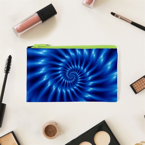 Glossy Electric Blue Spiral Fractal  Cosmetic Bag (XS) from ArtsNow.com Front