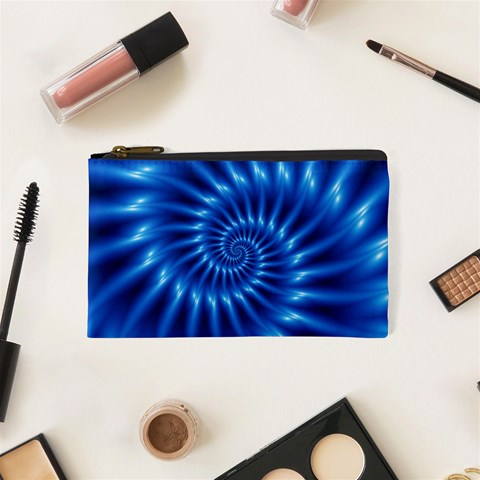 Glossy Electric Blue Spiral Fractal  Cosmetic Bag (XS) from ArtsNow.com Front