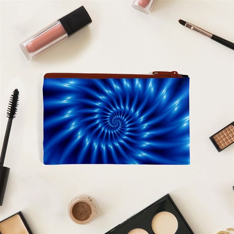 Glossy Electric Blue Spiral Fractal  Cosmetic Bag (XS) from ArtsNow.com Back