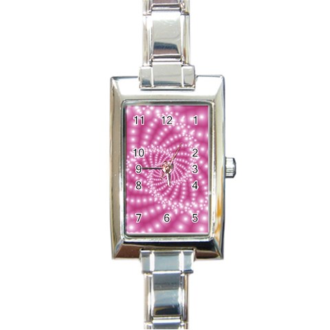 Glossy Pastel Pink Beaded Spiral Fractal  Rectangle Italian Charm Watch from ArtsNow.com Front