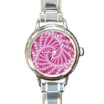 Glossy Pastel Pink Beaded Spiral Fractal  Round Italian Charm Watch