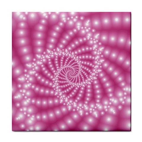 Glossy Pastel Pink Beaded Spiral Fractal  Tile Coaster from ArtsNow.com Front