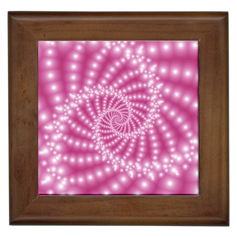 Glossy Pastel Pink Beaded Spiral Fractal  Framed Tile from ArtsNow.com Front