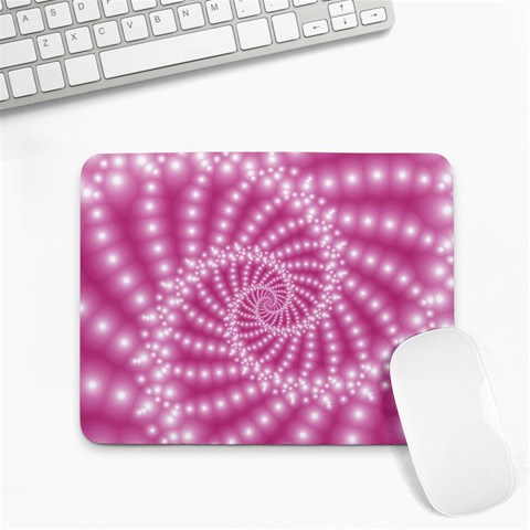 Glossy Pastel Pink Beaded Spiral Fractal  Small Mousepad from ArtsNow.com Front