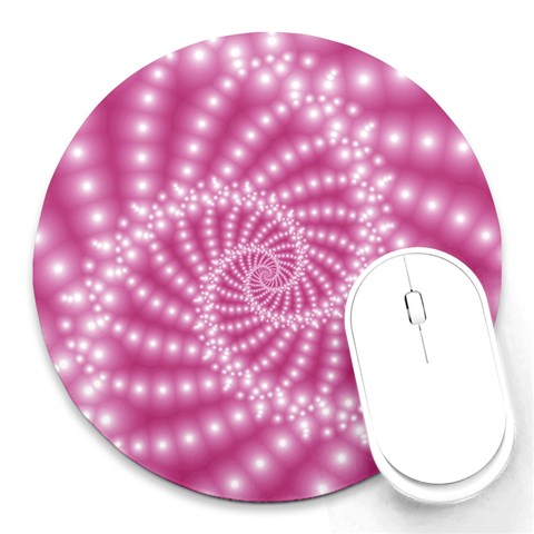 Glossy Pastel Pink Beaded Spiral Fractal  Round Mousepad from ArtsNow.com Front