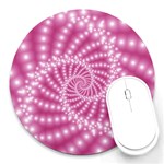 Glossy Pastel Pink Beaded Spiral Fractal  Round Mousepad