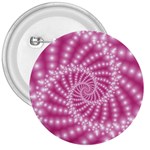 Glossy Pastel Pink Beaded Spiral Fractal  3  Button