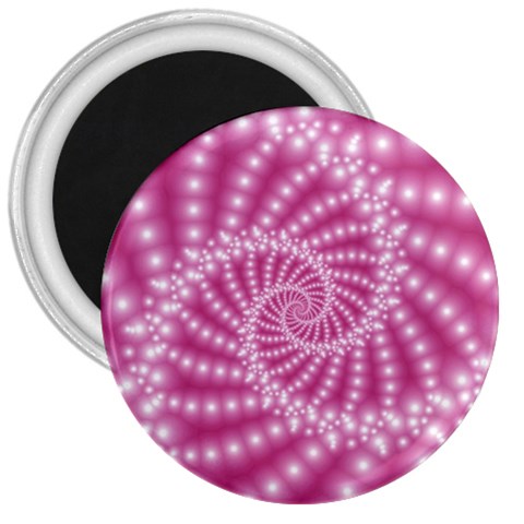 Glossy Pastel Pink Beaded Spiral Fractal  3  Magnet from ArtsNow.com Front