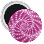 Glossy Pastel Pink Beaded Spiral Fractal  3  Magnet