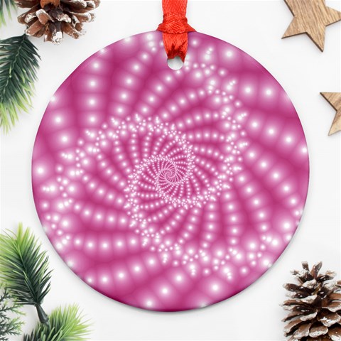 Glossy Pastel Pink Beaded Spiral Fractal  Ornament (Round) from ArtsNow.com Front