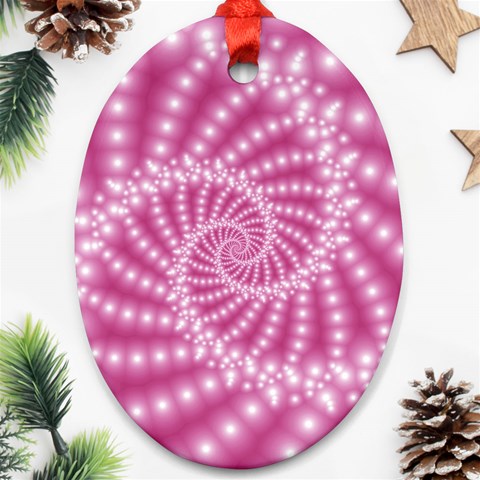 Glossy Pastel Pink Beaded Spiral Fractal  Ornament (Oval) from ArtsNow.com Front