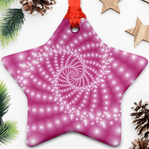 Glossy Pastel Pink Beaded Spiral Fractal  Ornament (Star) from ArtsNow.com Front