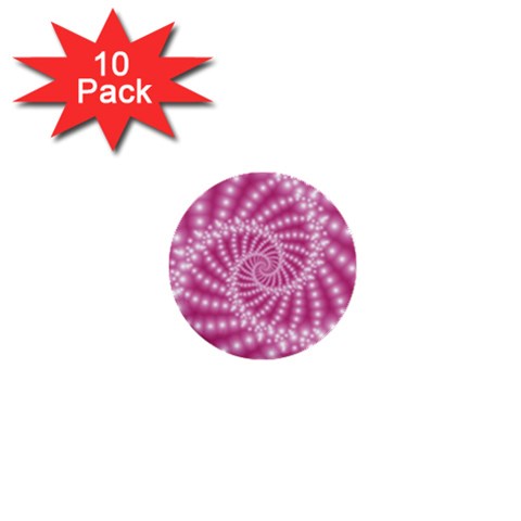 Glossy Pastel Pink Beaded Spiral Fractal  1  Mini Button (10 pack)  from ArtsNow.com Front