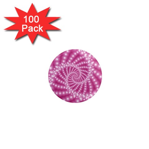 Glossy Pastel Pink Beaded Spiral Fractal  1  Mini Magnet (100 pack)  from ArtsNow.com Front