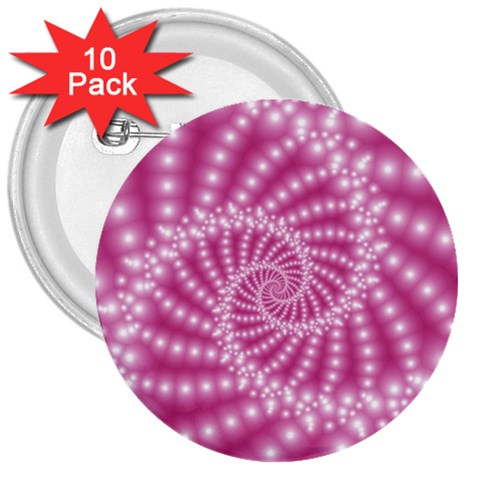 Glossy Pastel Pink Beaded Spiral Fractal  3  Button (10 pack) from ArtsNow.com Front