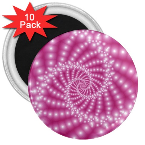 Glossy Pastel Pink Beaded Spiral Fractal  3  Magnet (10 pack) from ArtsNow.com Front