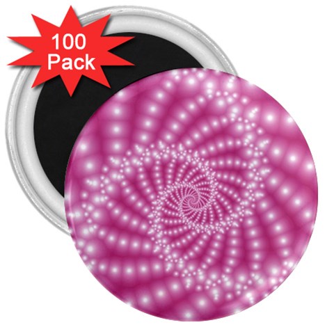 Glossy Pastel Pink Beaded Spiral Fractal  3  Magnet (100 pack) from ArtsNow.com Front