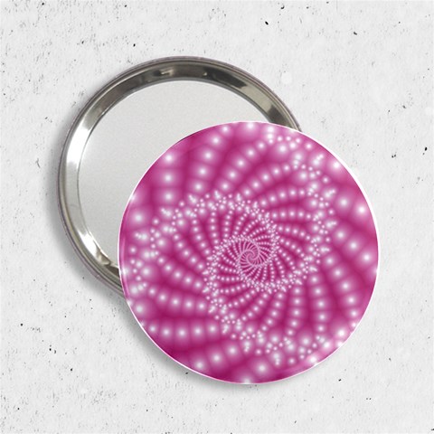 Glossy Pastel Pink Beaded Spiral Fractal  2.25  Handbag Mirror from ArtsNow.com Front