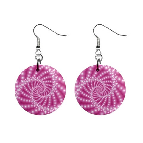 Glossy Pastel Pink Beaded Spiral Fractal  1  Button Earrings from ArtsNow.com Front