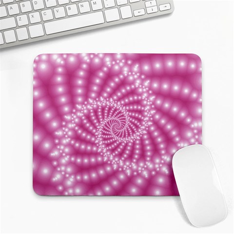 Glossy Pastel Pink Beaded Spiral Fractal  Large Mousepad from ArtsNow.com Front