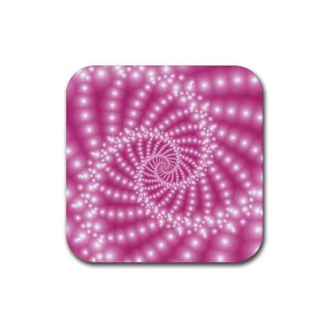 Glossy Pastel Pink Beaded Spiral Fractal  Rubber Coaster (Square) from ArtsNow.com Front