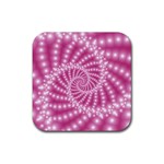 Glossy Pastel Pink Beaded Spiral Fractal  Rubber Coaster (Square)