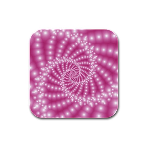 Glossy Pastel Pink Beaded Spiral Fractal  Rubber Square Coaster (4 pack) from ArtsNow.com Front