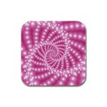 Glossy Pastel Pink Beaded Spiral Fractal  Rubber Square Coaster (4 pack)