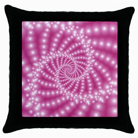 Glossy Pastel Pink Beaded Spiral Fractal  Throw Pillow Case (Black) from ArtsNow.com Front