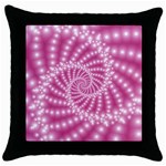 Glossy Pastel Pink Beaded Spiral Fractal  Throw Pillow Case (Black)