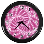 Glossy Pastel Pink Beaded Spiral Fractal  Wall Clock (Black)