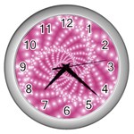 Glossy Pastel Pink Beaded Spiral Fractal  Wall Clock (Silver)