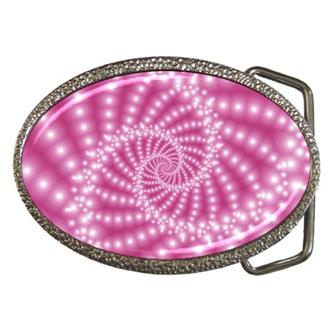 Glossy Pastel Pink Beaded Spiral Fractal  Belt Buckle from ArtsNow.com Front