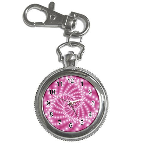 Glossy Pastel Pink Beaded Spiral Fractal  Key Chain Watch from ArtsNow.com Front