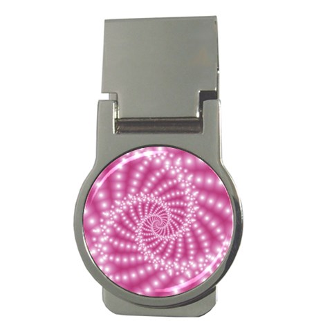 Glossy Pastel Pink Beaded Spiral Fractal  Money Clip (Round) from ArtsNow.com Front